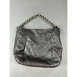 Furla Shoulder Bag Womens Large Black Leather Chain Strap Animal Print Lining